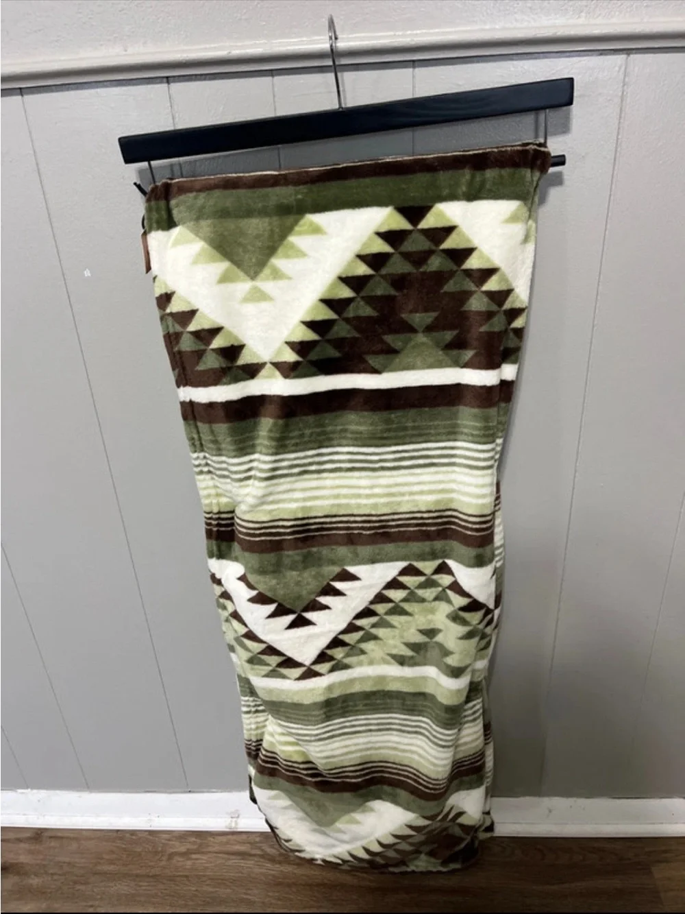 Wrangler Olive Green Brown Striped Plush Throw